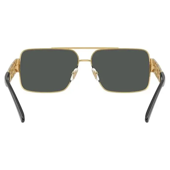 New VERSACE Sunglasses Gold Metal Greca Logo Rectangle Black Gray